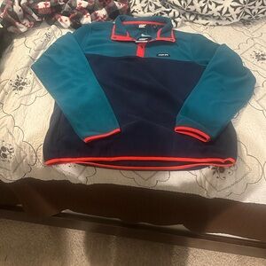 Lands' End Men's Teal and Navy Zip Up Sweater